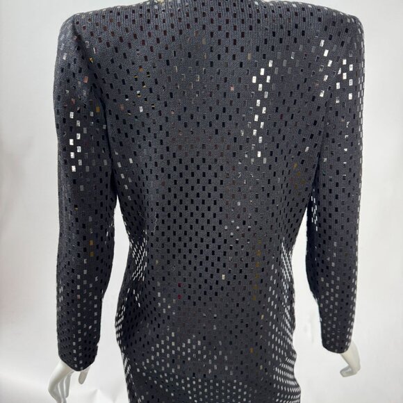 St John Vintage Black & White Sequin Jacket & Skirt Set Size 2 USA-Made Elegant - Picture 5 of 16